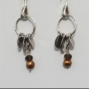 Silpada Smoky Quartz, Bronze Pearl, and Silver Discs Sterling Earrings (Retired)